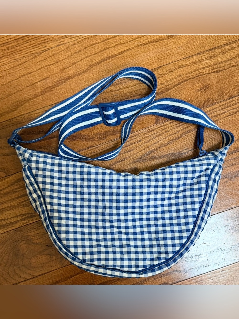 Gingham blue Uniqlo crescent bag